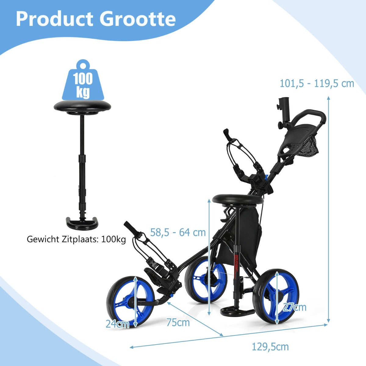 LIVSK Golftrolley Aluminium - Inklapbaar met Verstelbare Handgrepen - Parapluhouder - Opbergtas - Tot 100 kg - Groen