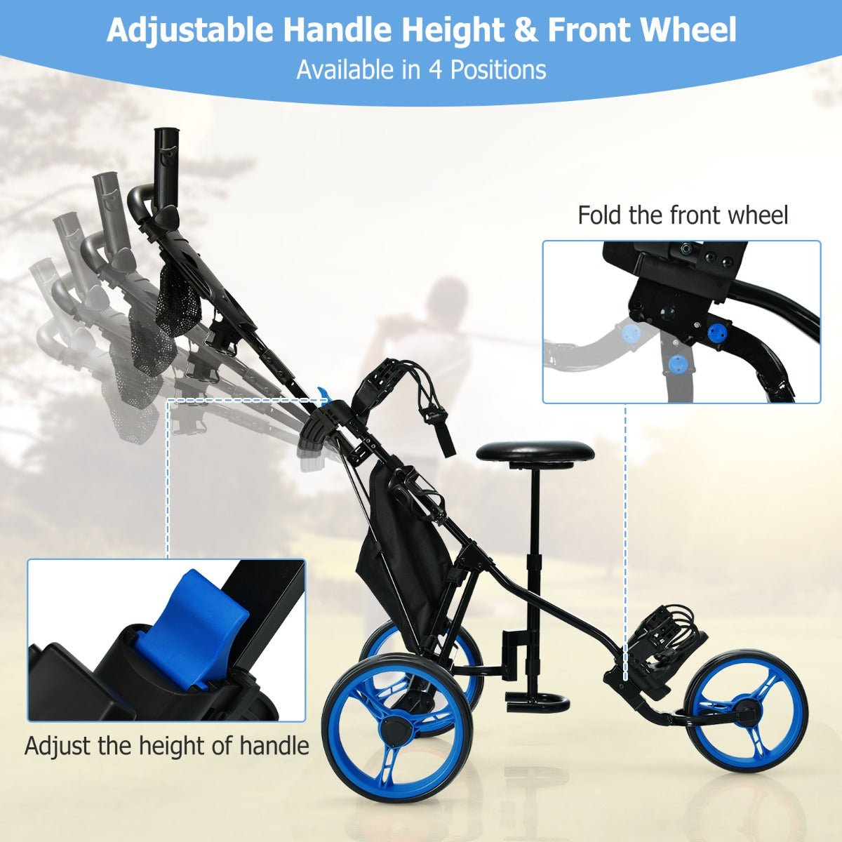 LIVSK Golftrolley Aluminium - Inklapbaar met Verstelbare Handgrepen - Parapluhouder - Opbergtas - Tot 100 kg - Groen