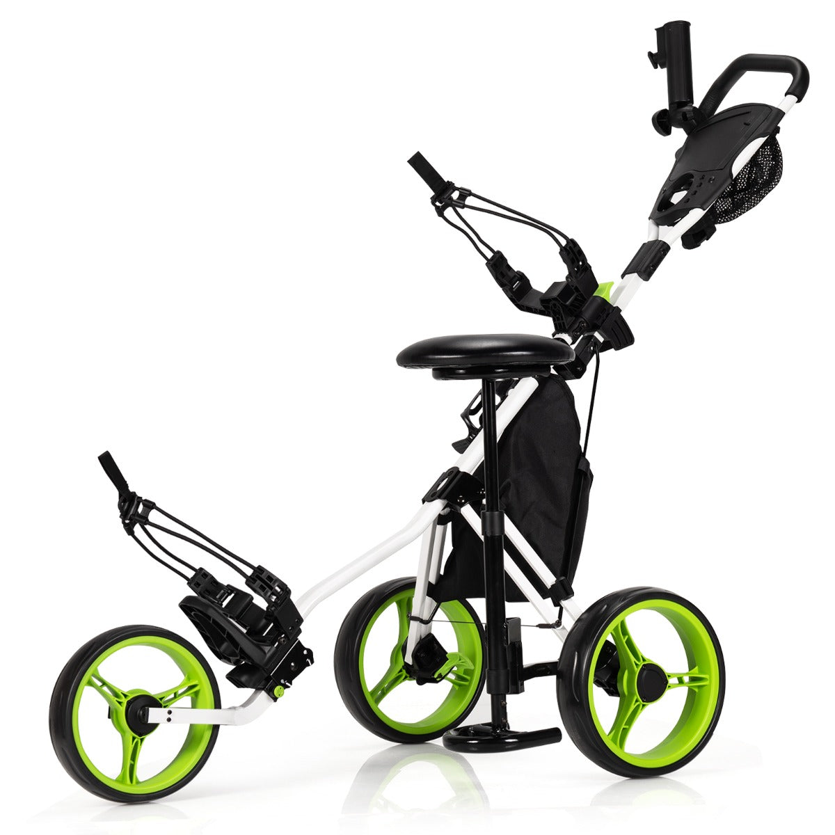 LIVSK Golftrolley Aluminium - Inklapbaar - Verstelbare Handgrepen - Parapluhouder - Opbergtas - Tot 100 kg - Groen/Blauw/Grijs