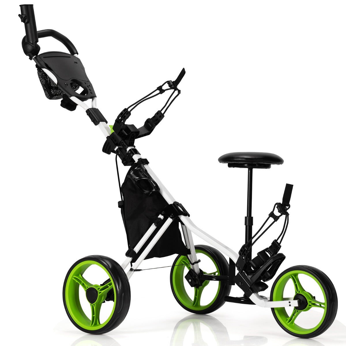LIVSK Golftrolley Aluminium - Inklapbaar - Verstelbare Handgrepen - Parapluhouder - Opbergtas - Tot 100 kg - Groen/Blauw/Grijs