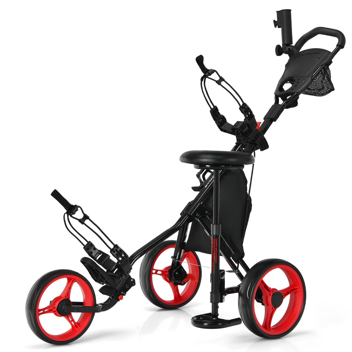 LIVSK Lichtgewicht Golftrolley - Opvouwbaar - Verstelbare Handgreep - Bekerhouder - Inclusief Opbergtas - Tot 100 kg - Rood