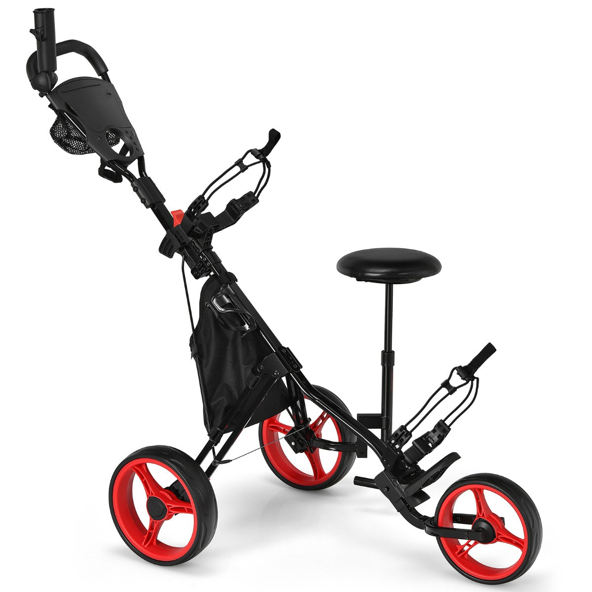 LIVSK Lichtgewicht Golftrolley - Opvouwbaar - Verstelbare Handgreep - Bekerhouder - Inclusief Opbergtas - Tot 100 kg - Rood