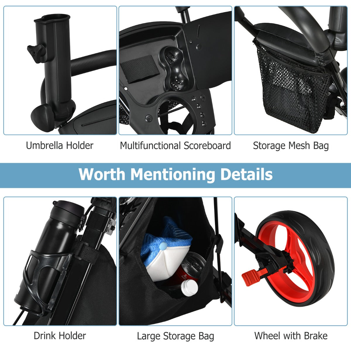 LIVSK Lichtgewicht Golftrolley - Opvouwbaar - Verstelbare Handgreep - Bekerhouder - Inclusief Opbergtas - Tot 100 kg - Rood