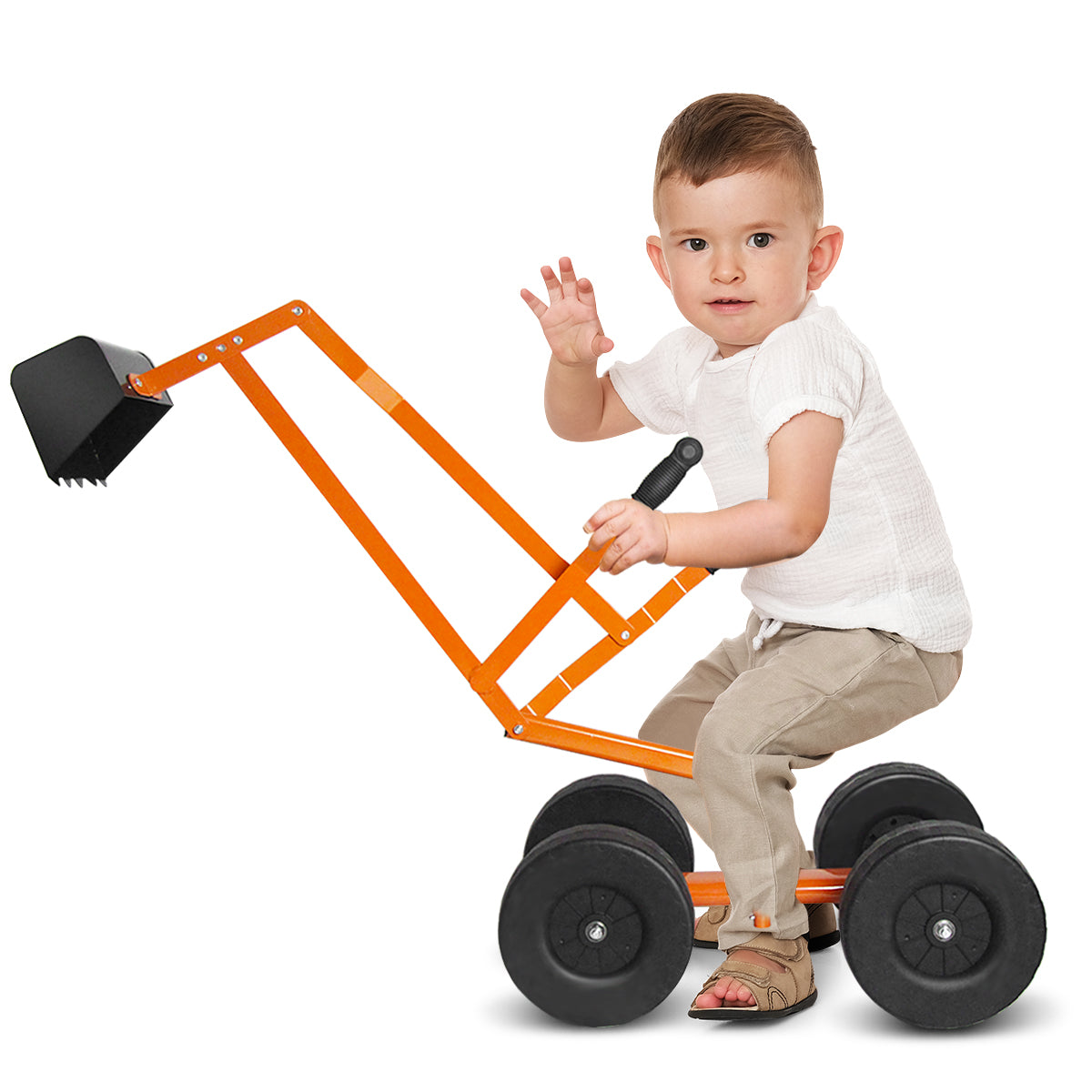 LIVSK Zandgraafmachine 360° Draaibaar - Stevige Metalen Constructie - Antislip Wielen - Voor Kinderen Vanaf 3 Jaar - Oranje