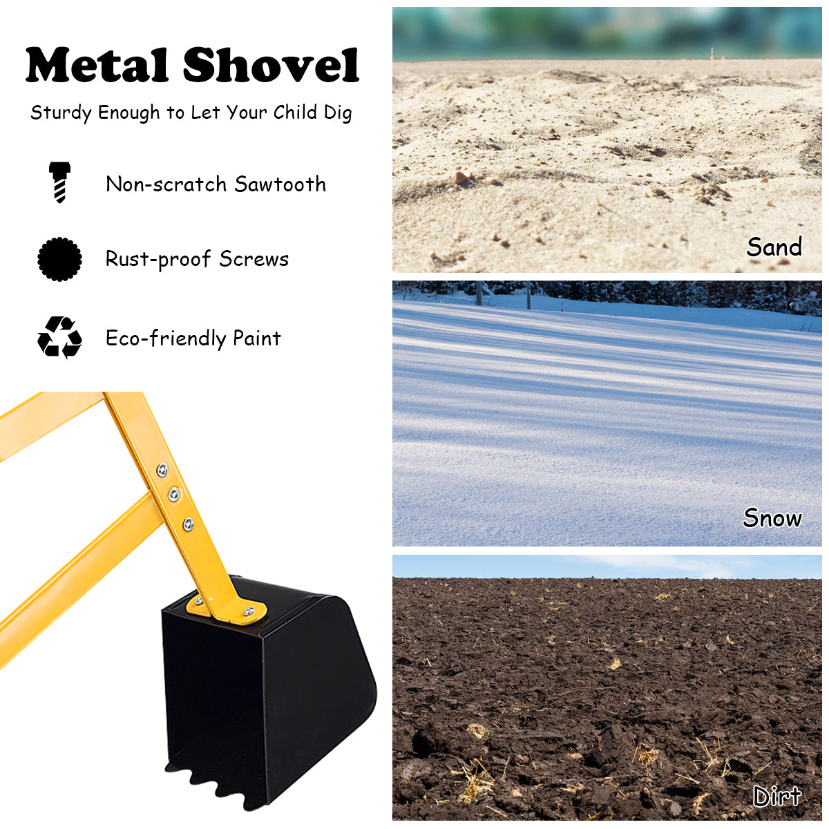 Livsk costway graafmachine voor kinderen met 360 draaibare stoel handmatige graafmachine met metalen frame buitenspeelgoed voor zand aarde sneeuw 3