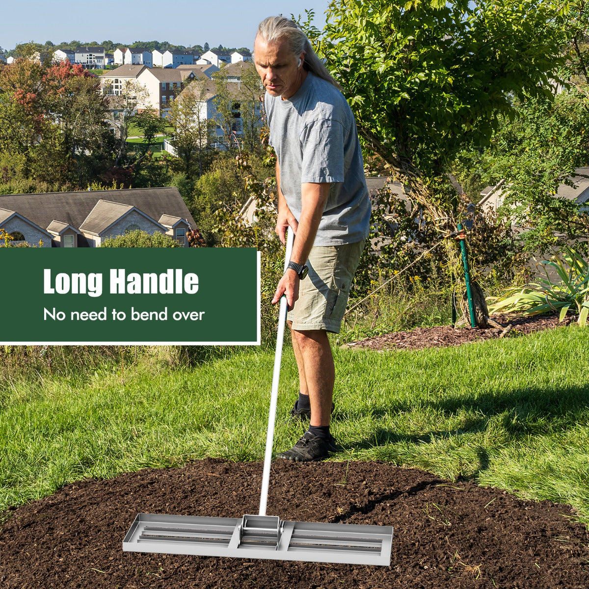 LIVSK Gazonhark met Ergonomisch Handvat - 91 x 25 cm Blad - Duurzaam Metaal - Eenvoudig Op te Bergen - Zilver