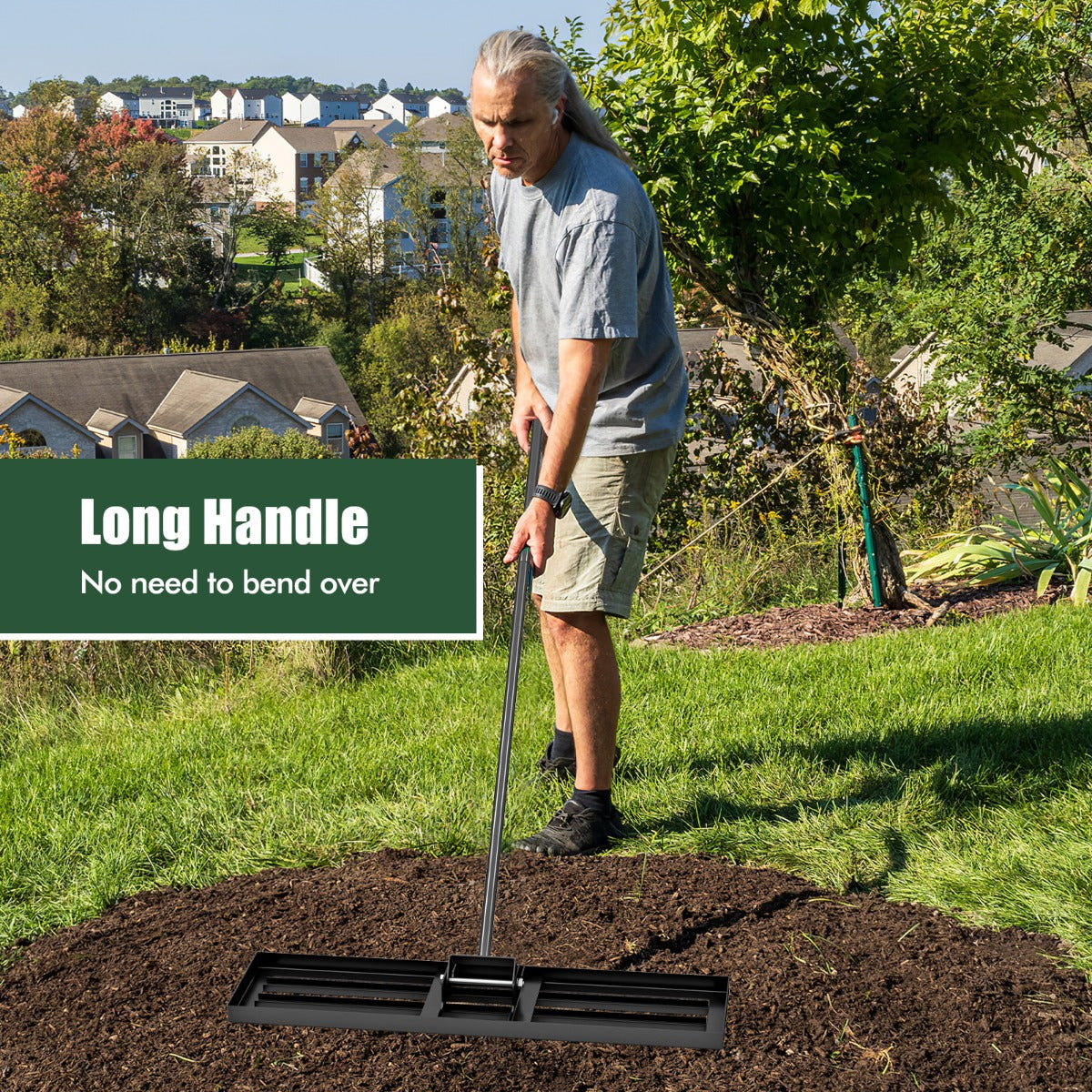 LIVSK Gazonegaliseerhark - Ergonomisch Handvat - Groot Harkblad 91 x 25 cm - Duurzaam Metaal - Voor Efficiënt Gazononderhoud -