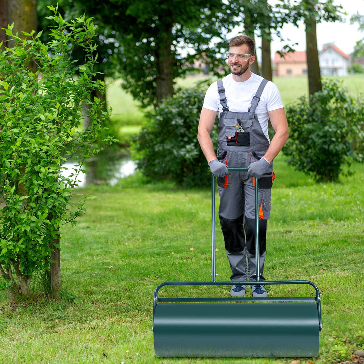 LIVSK Gazonroller - Handwals met U-vormige Handgreep - Vulbaar met Water/Zand - Tot 63 L - Lichtgewicht en Compact - Groen