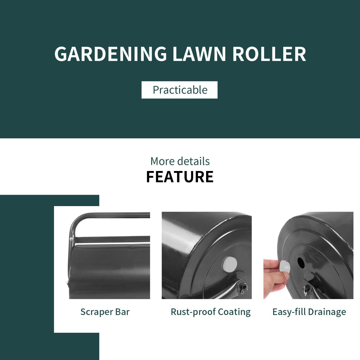 LIVSK Gazonroller - Stalen Frame met U-vormige Handgreep - 63 L Capaciteit - Voor Egaliseren en Versnellen van Zaadkieming - Zwart