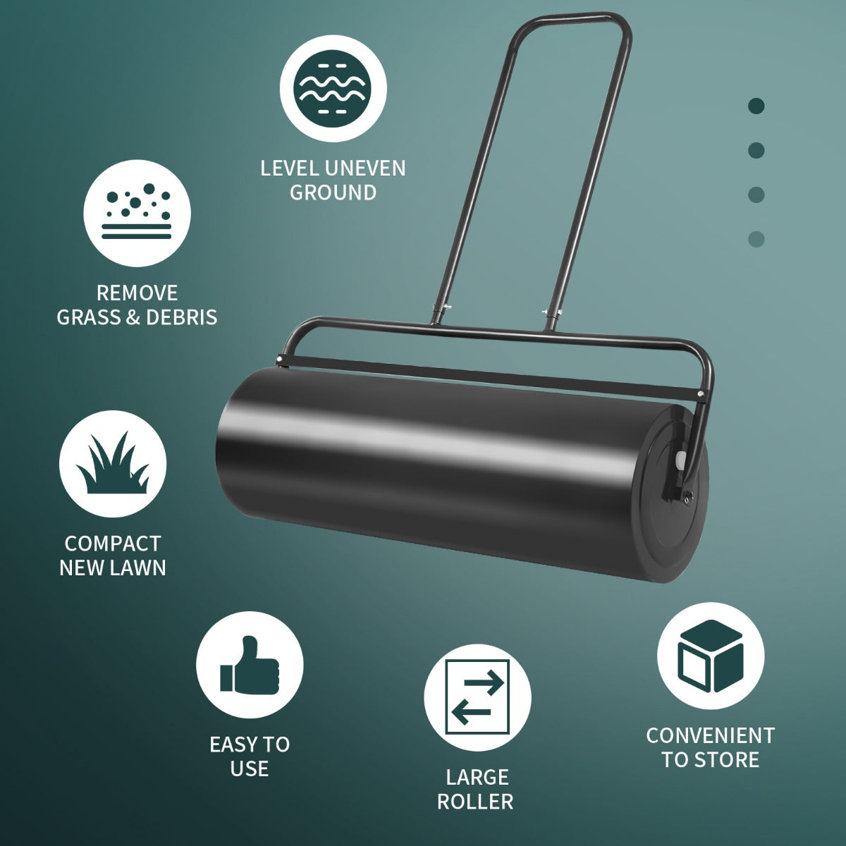 LIVSK Gazonroller - Stalen Frame - U-vormige Handgreep - Capaciteit 48 L - Werkbreedte 60 cm - 114 x 60 x 32 cm - Zwart
