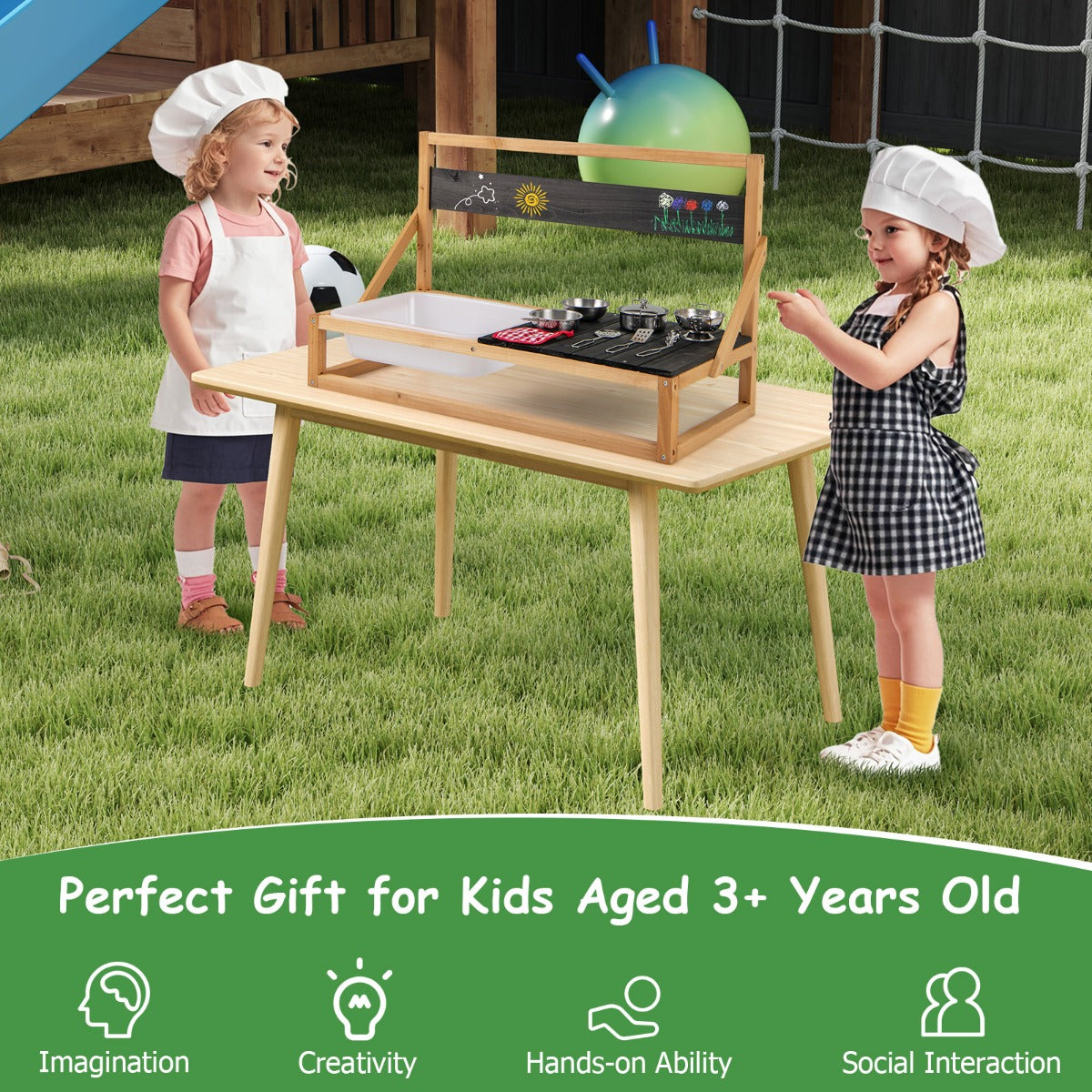 LIVSK Houten Speelkeuken voor Kinderen - Wand/Tafel Montage - Inclusief Accessoires en Gootsteen - Voor 3 jaar en ouder - Zwart +