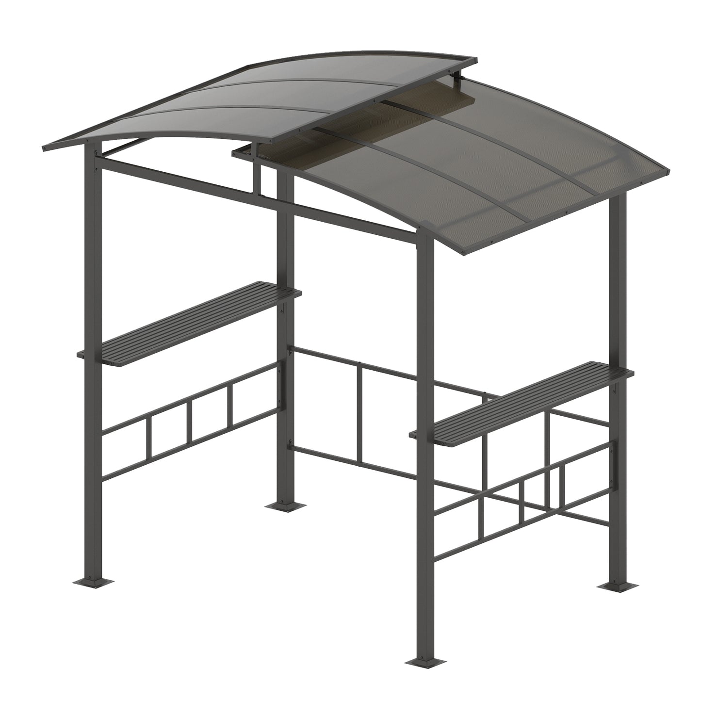 LIVSK Hardtop-Grillpaviljoen - Polycarbonaat Dak - 2 Zijplanken en 6 Ophanghaken - Stabiel en Veilig - 248 x 150 x 232 cm - Zwart