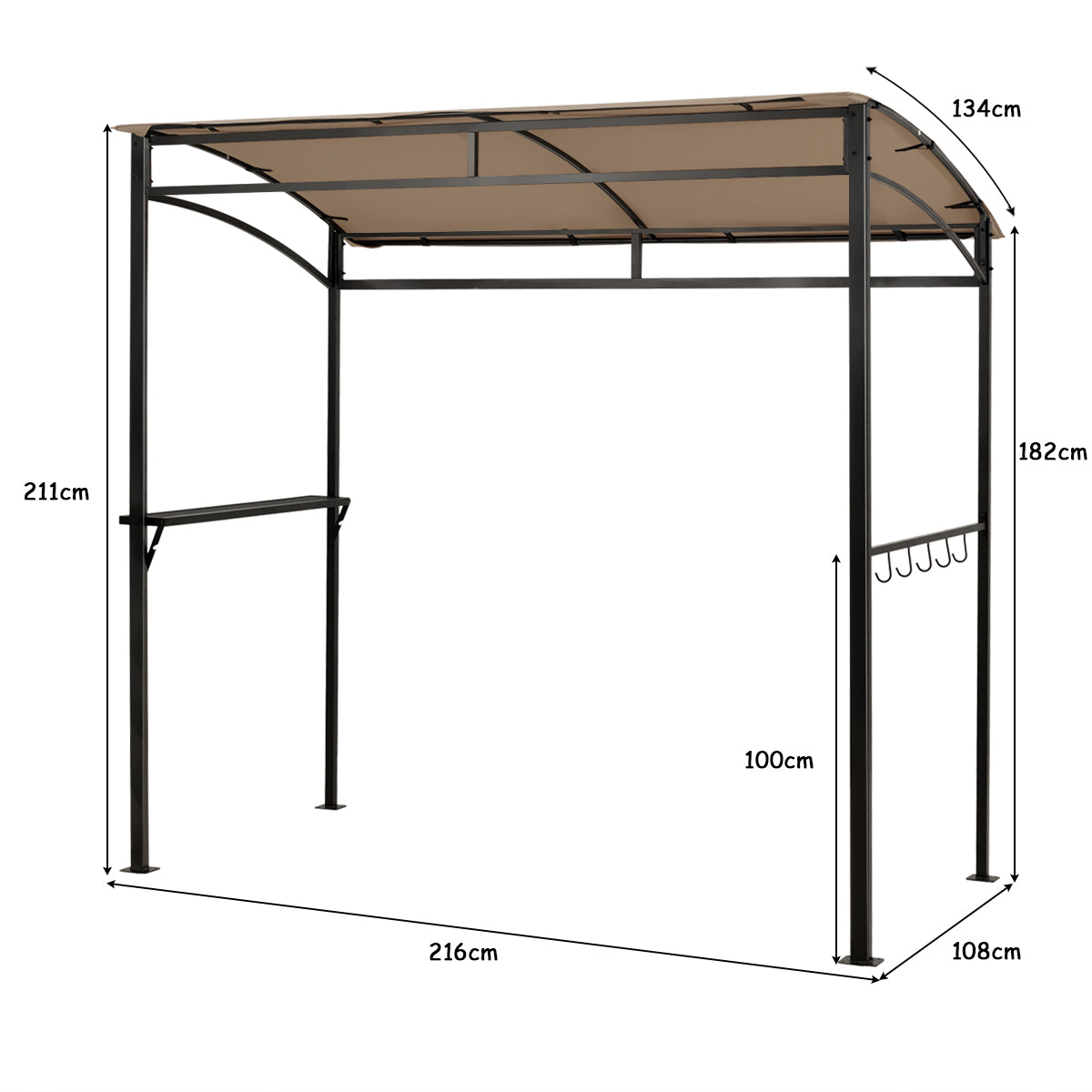 LIVSK Grillpaviljoen - Weerbestendig Metalen Frame - Versterkte Balken - 8 Ankers - Opbergplank & Haken - 216 x 134 x 211 cm -