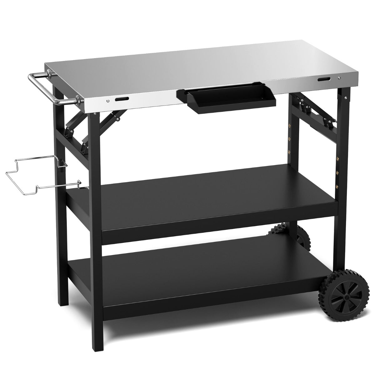 LIVSK Roestvrijstalen Keukentrolley - Groot Werkoppervlak 91 x 45 cm - 2 Verstelbare Planken - Mobiel met Wielen - Zwart en Zilver