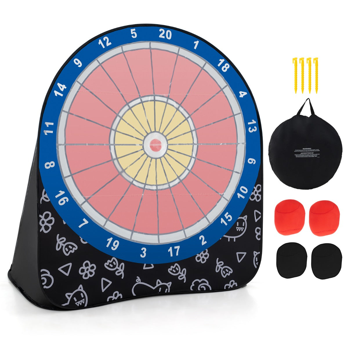 LIVSK Groot Dartspel - 4 Kleverige Ballen - Eenvoudig Op Te Zettten met Draagtas - Duurzaam PVC - 145 x 132 x 162 cm - Zwart +