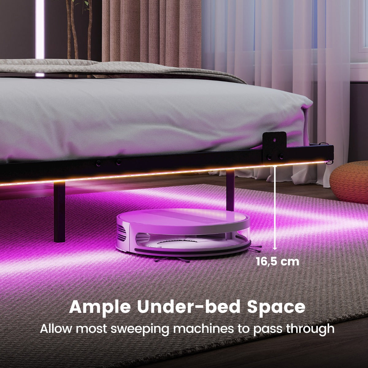 Livsk costway groot zwevend bedframe met ledverlichting modern metalen bedframe m 4