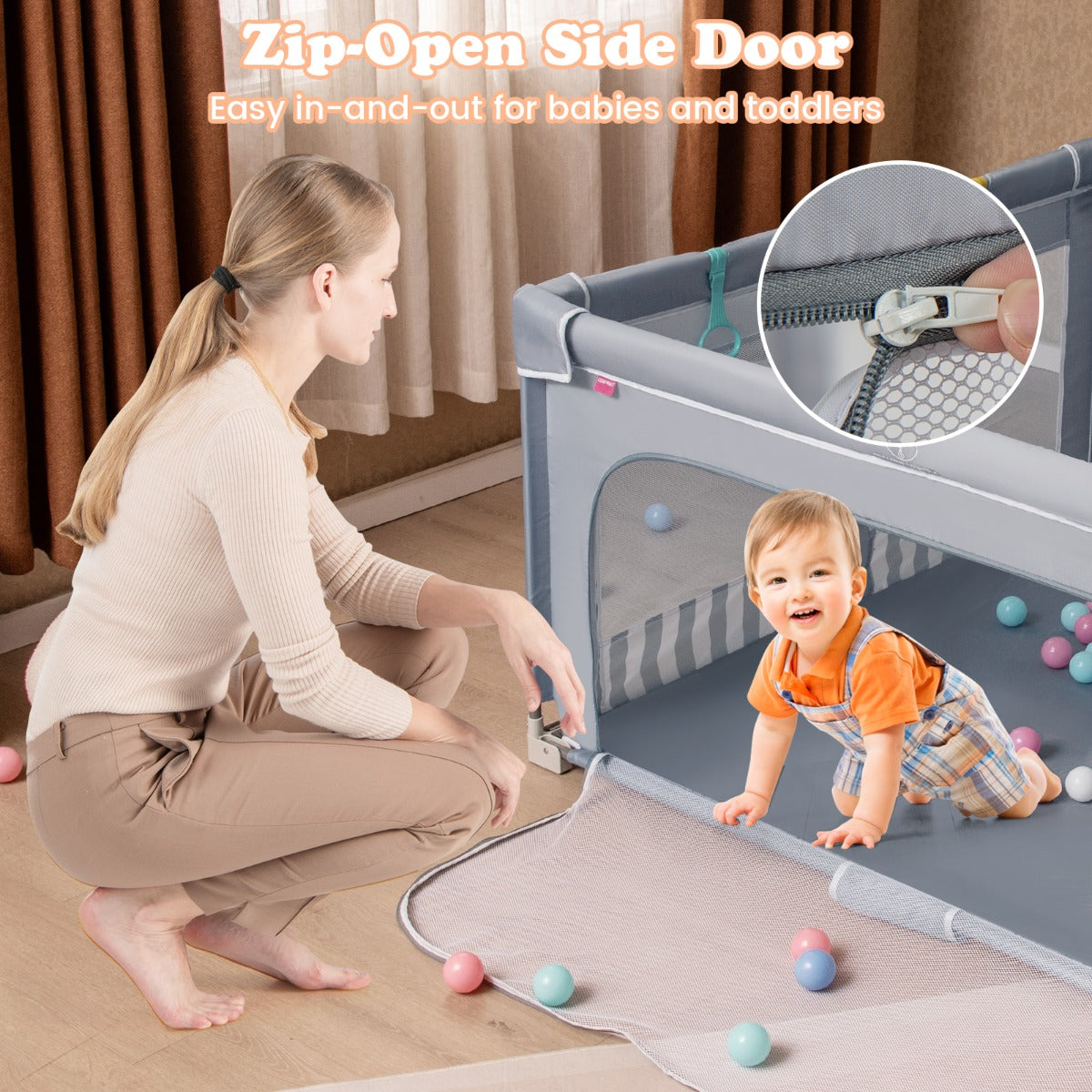 LIVSK Grote Babybox - Opvouwbaar met Anti-botsingsschuim - Inclusief 50 Zeeballen en 4 Hijsringen - 150 x 150 x 76,5 cm - Grijs