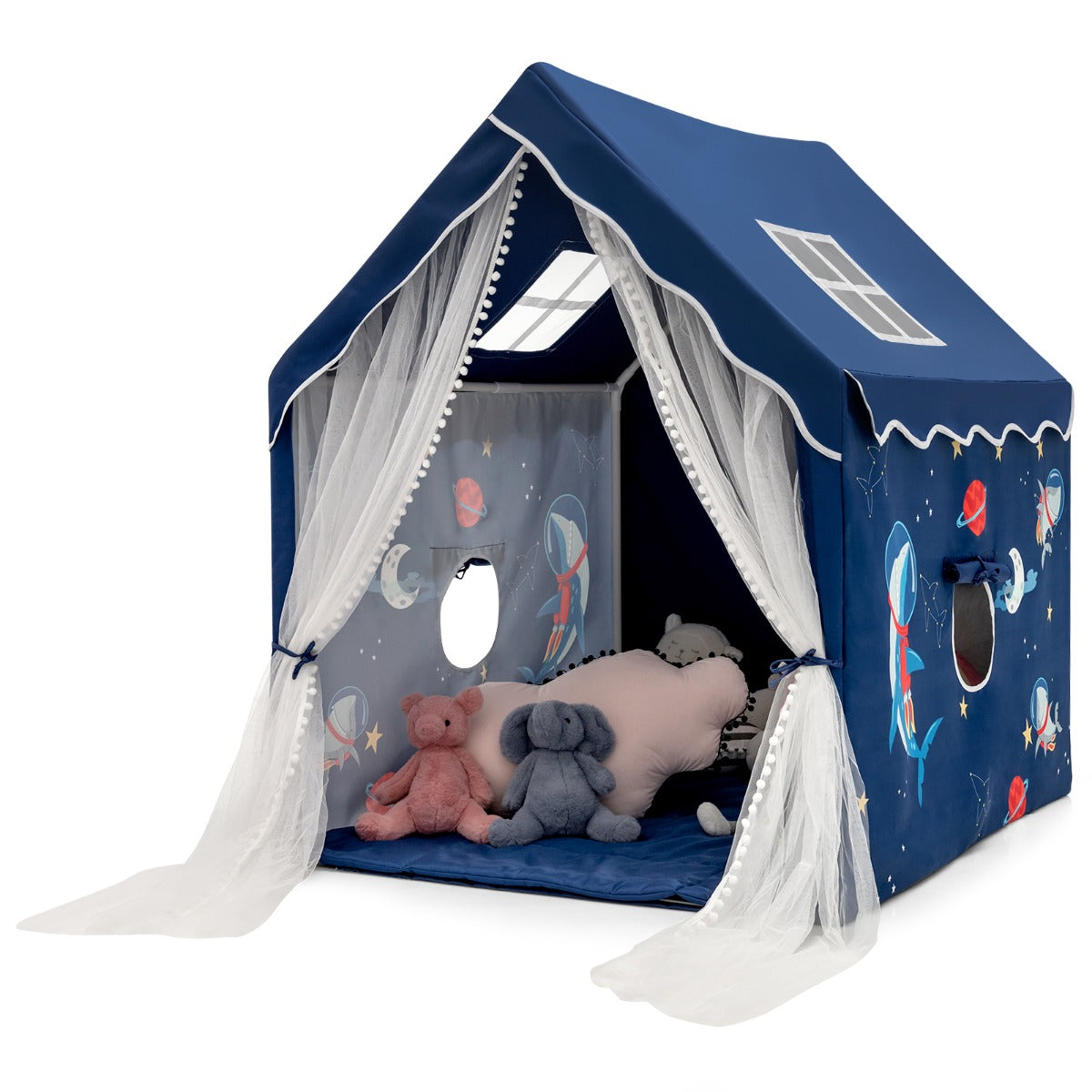 LIVSK Kinderspeeltent met Gewatteerde Mat - Ruimte voor 2-3 Kinderen - Mesh Ramen - Duurzaam PVC - 121 x 105 x 137 cm - Blauw