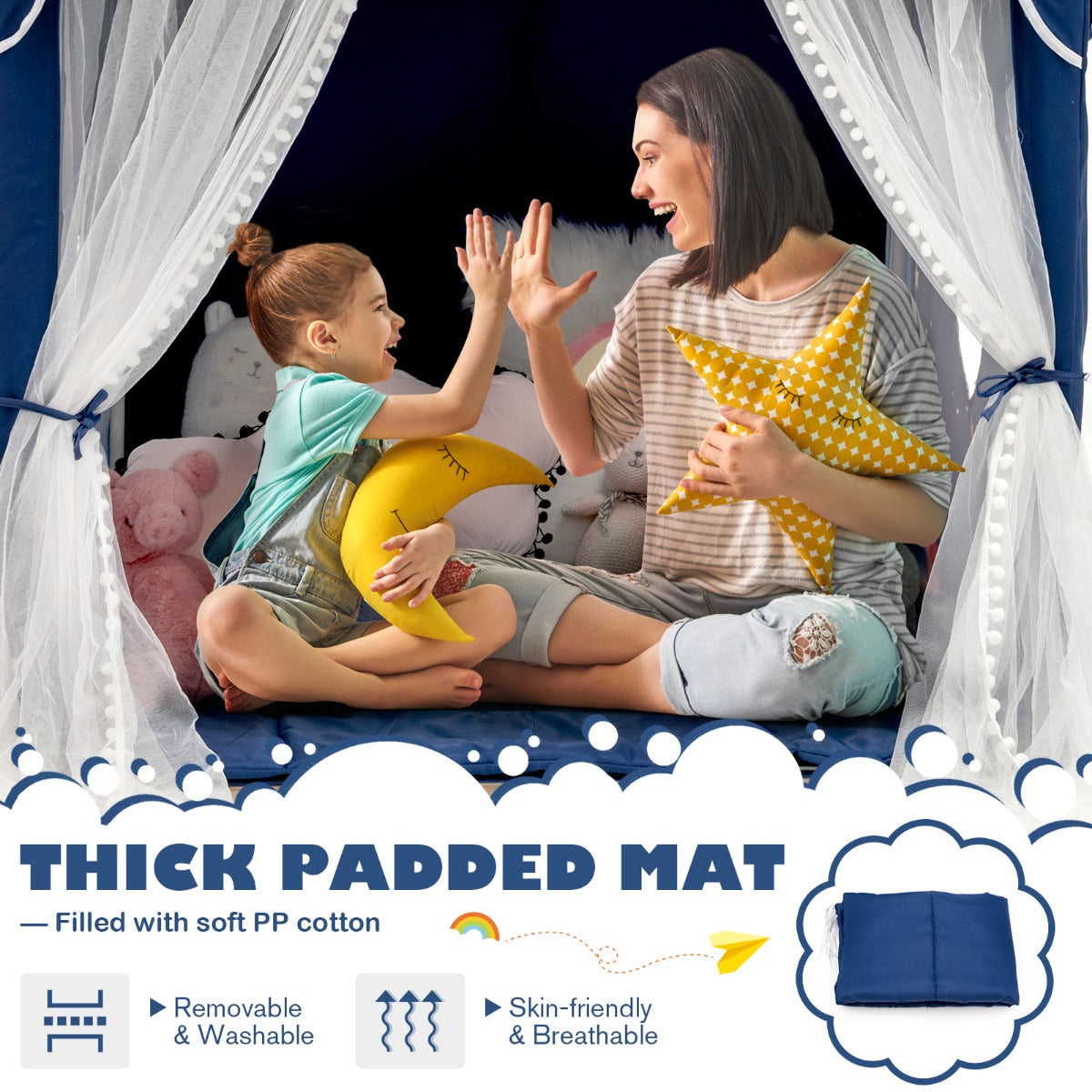 LIVSK Kinderspeeltent met Gewatteerde Mat - Ruimte voor 2-3 Kinderen - Mesh Ramen - Duurzaam PVC - 121 x 105 x 137 cm - Blauw