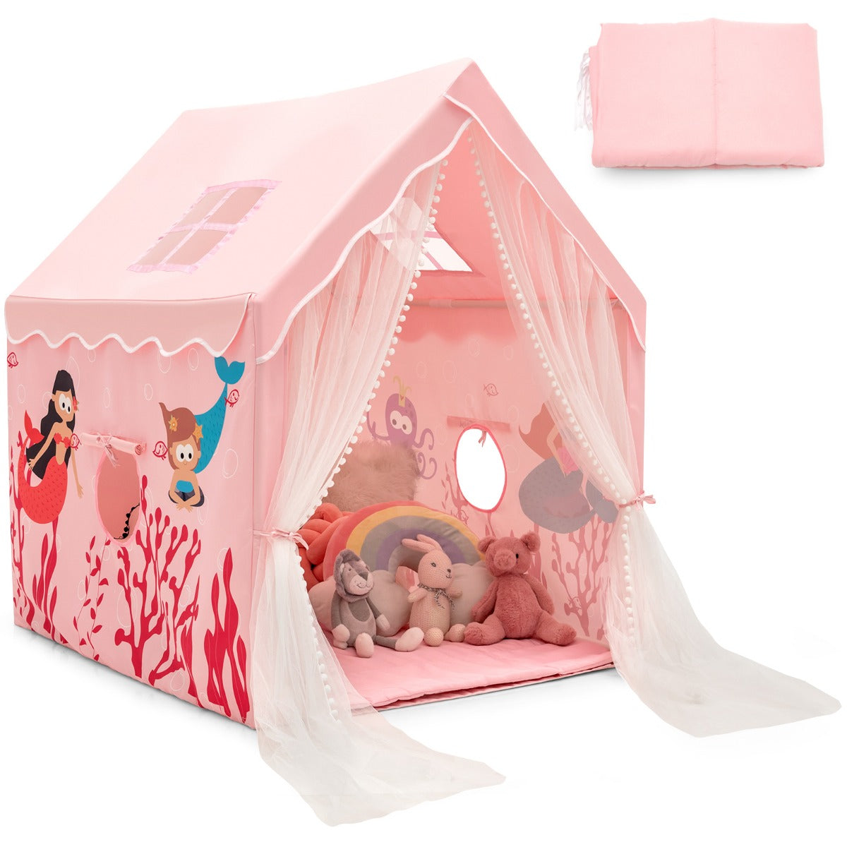 LIVSK Binnenspeeltent voor Kinderen - Ruimte voor 2-3 - Mesh Ramen - Comfortabele Mat - Duurzaam - 121 x 105 x 137 cm - Roze