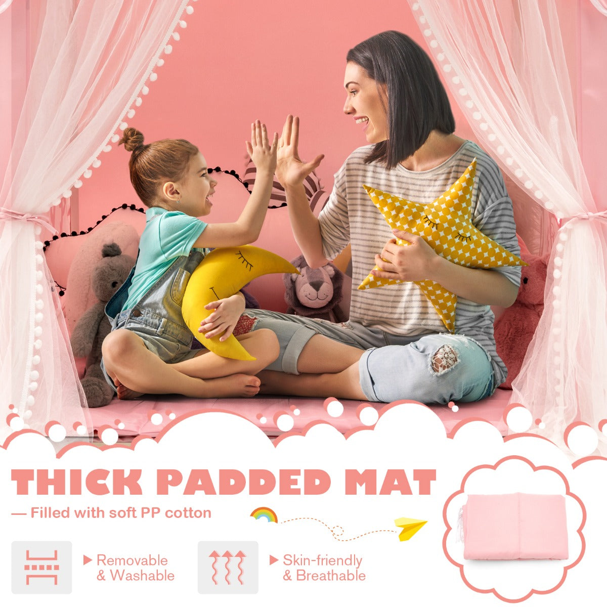 LIVSK Binnenspeeltent voor Kinderen - Ruimte voor 2-3 - Mesh Ramen - Comfortabele Mat - Duurzaam - 121 x 105 x 137 cm - Roze
