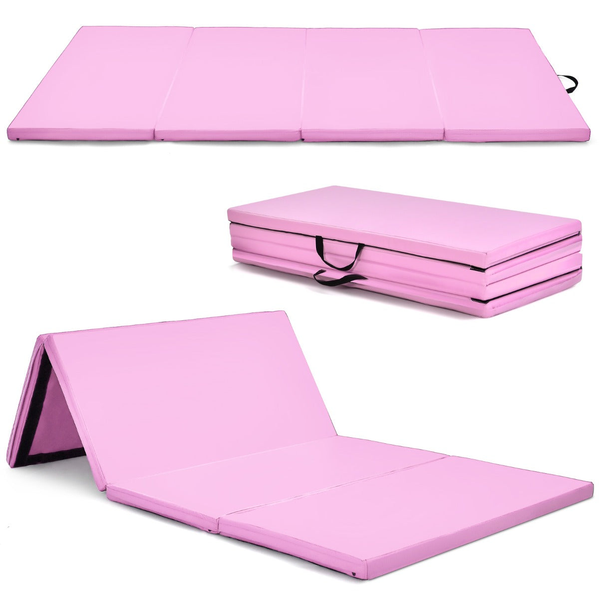 LIVSK Opvouwbare Gymnastiekmat - 240 x 116 x 5 cm - EPE-schuim - Waterdichte PU-hoes - Klittenband voor combinatie - Roze