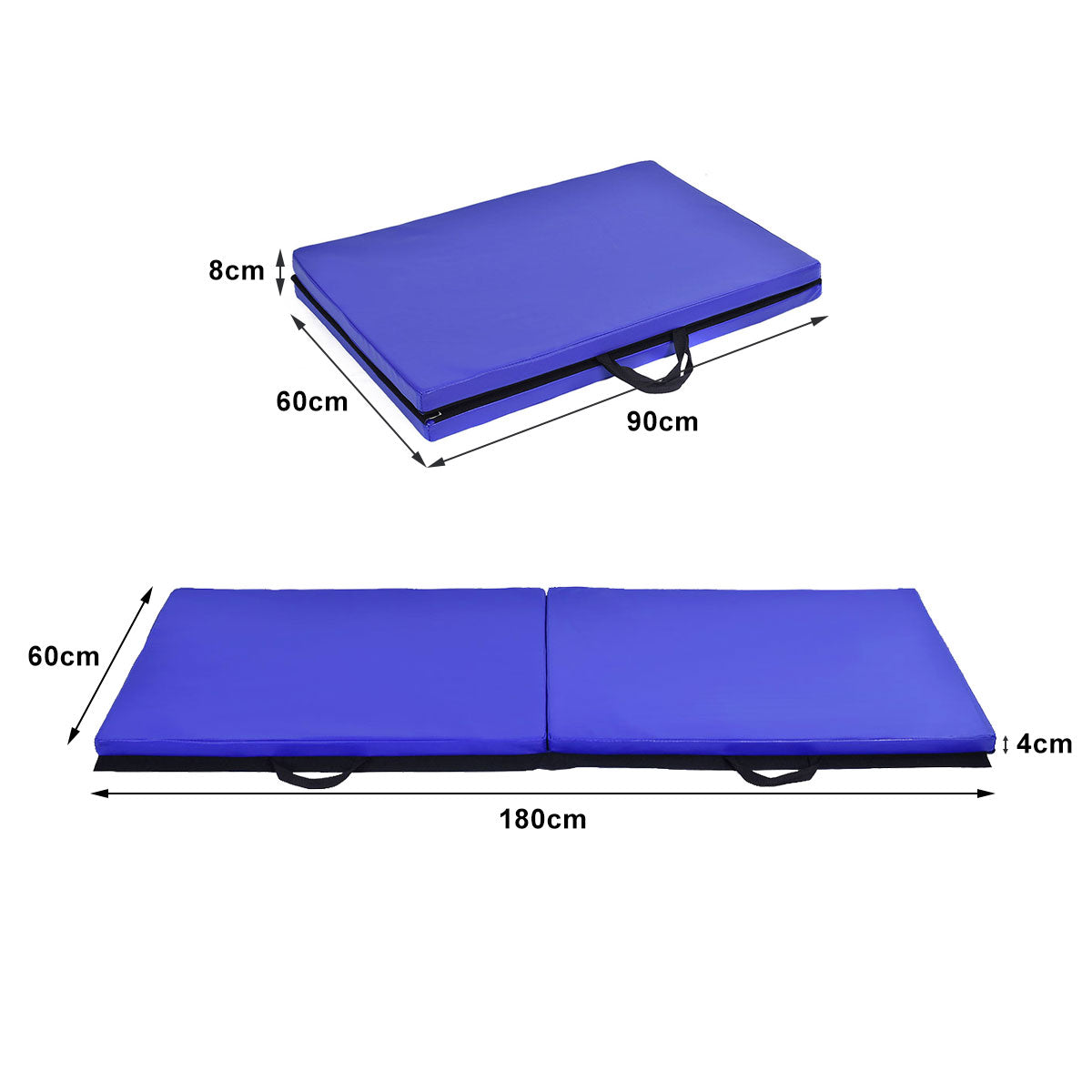 LIVSK Yogamat - Opvouwbaar - 180 x 60 x 4 cm - Kunstleer - Draagbanden - Geschikt voor Kinderen en Volwassenen - Blauw