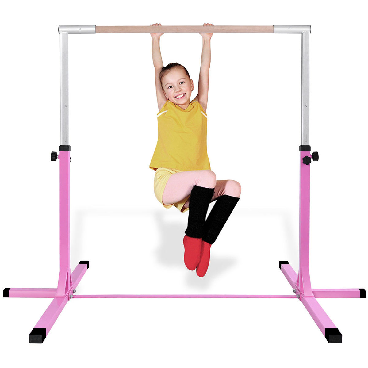 LIVSK Gymnastiek Rekstok - Verstelbaar van 90 tot 150 cm - Stalen Constructie - Antislip - Tot 100 kg - Roze