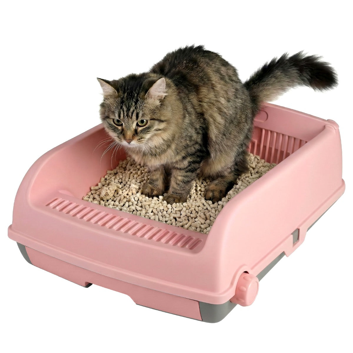 Livsk costway halfautomatische kattenbak met opening toilet met uitschuifbare lade roze 1 1