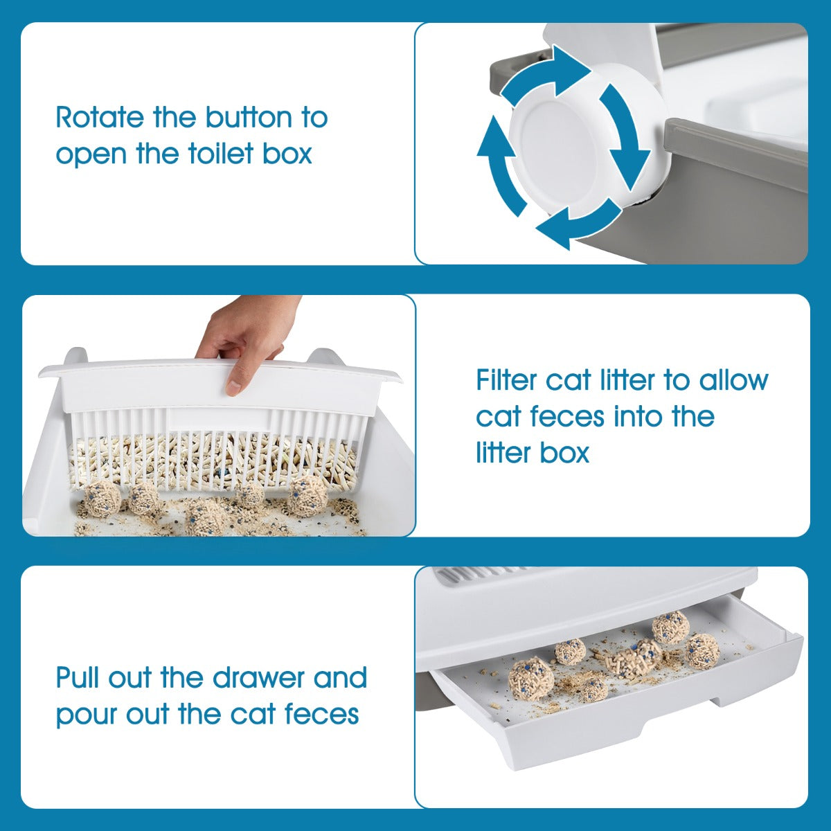 Livsk costway halfautomatische kattenbak met opening toilet met uitschuifbare lade wit 4