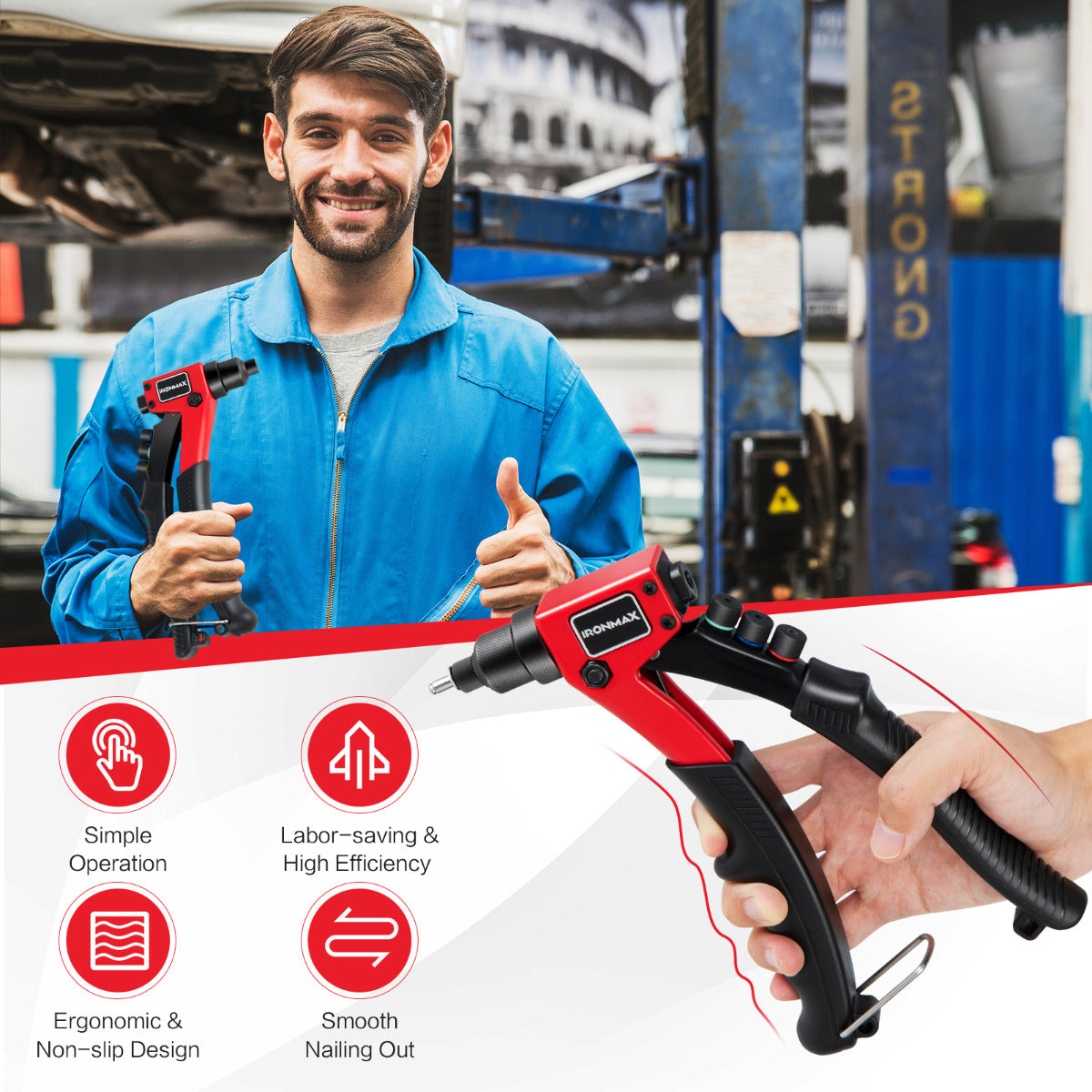 LIVSK Handriveteer - Ergonomisch Ontwerp - Krachtig en Duurzaam - Inclusief 4 Vervangbare Koppen en Draagtas - Zwart/Rood