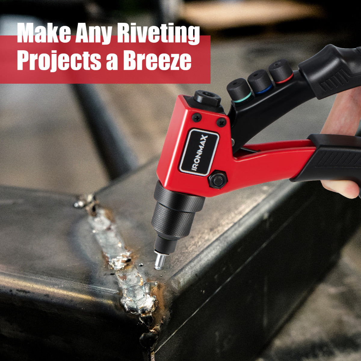 LIVSK Handriveteer - Ergonomisch Ontwerp - Krachtig en Duurzaam - Inclusief 4 Vervangbare Koppen en Draagtas - Zwart/Rood