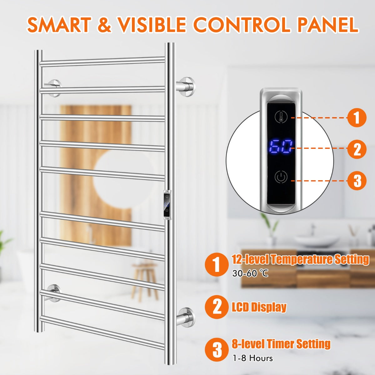 Livsk costway handdoekenwarmere elektrisch 120 w 15 minuten tot 60 c 8 uur timer en oververhittingsbeveiliging met led display 53 x 11 x 86 cm 4