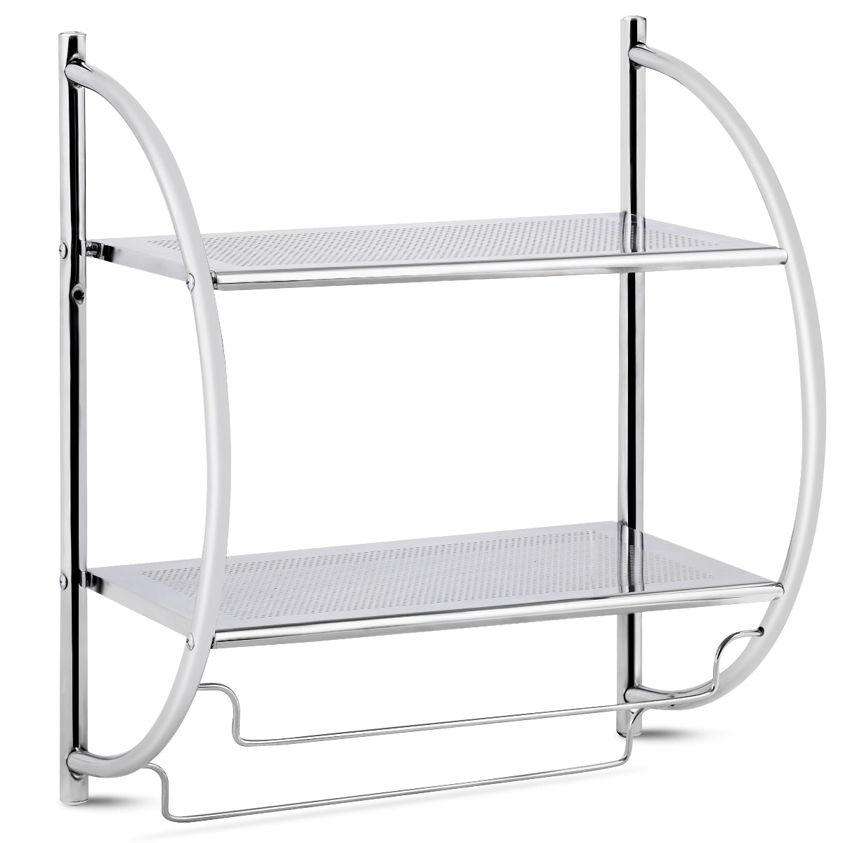 LIVSK Handdoekenrek - Wandmontage - 2 Planken - Roestbestendig IJzer - Modern Design - 45 x 25,5 x 55 cm - Zilverkleurig