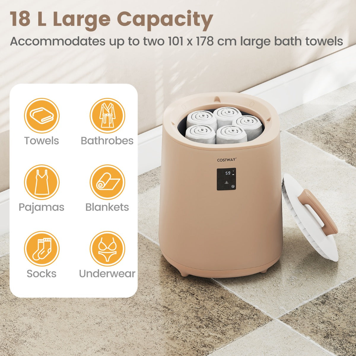 Livsk costway handdoekverwarmer 18 liter dekenverwarmer draagbare elektrische emmer 2