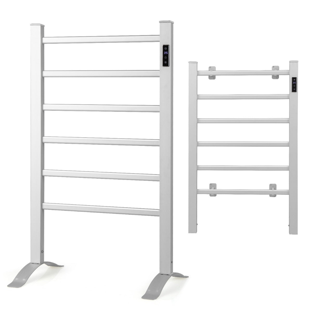 LIVSK 6-bar handdoekverwarmer - Snelle verwarming met timer - Wand- of vloermontage - Aluminium frame - Zilver