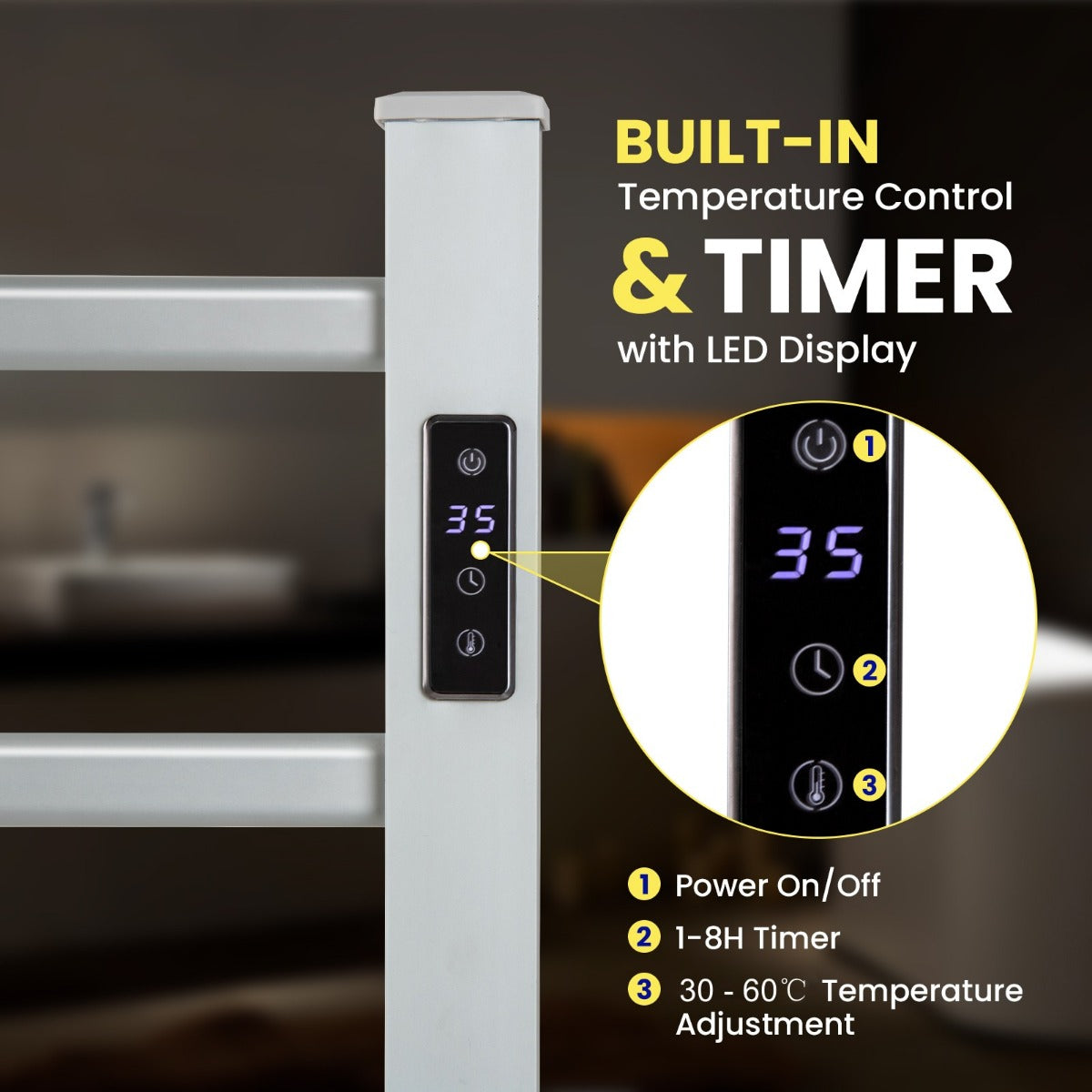 LIVSK 6-bar handdoekverwarmer - Snelle verwarming met timer - Wand- of vloermontage - Aluminium frame - Zilver