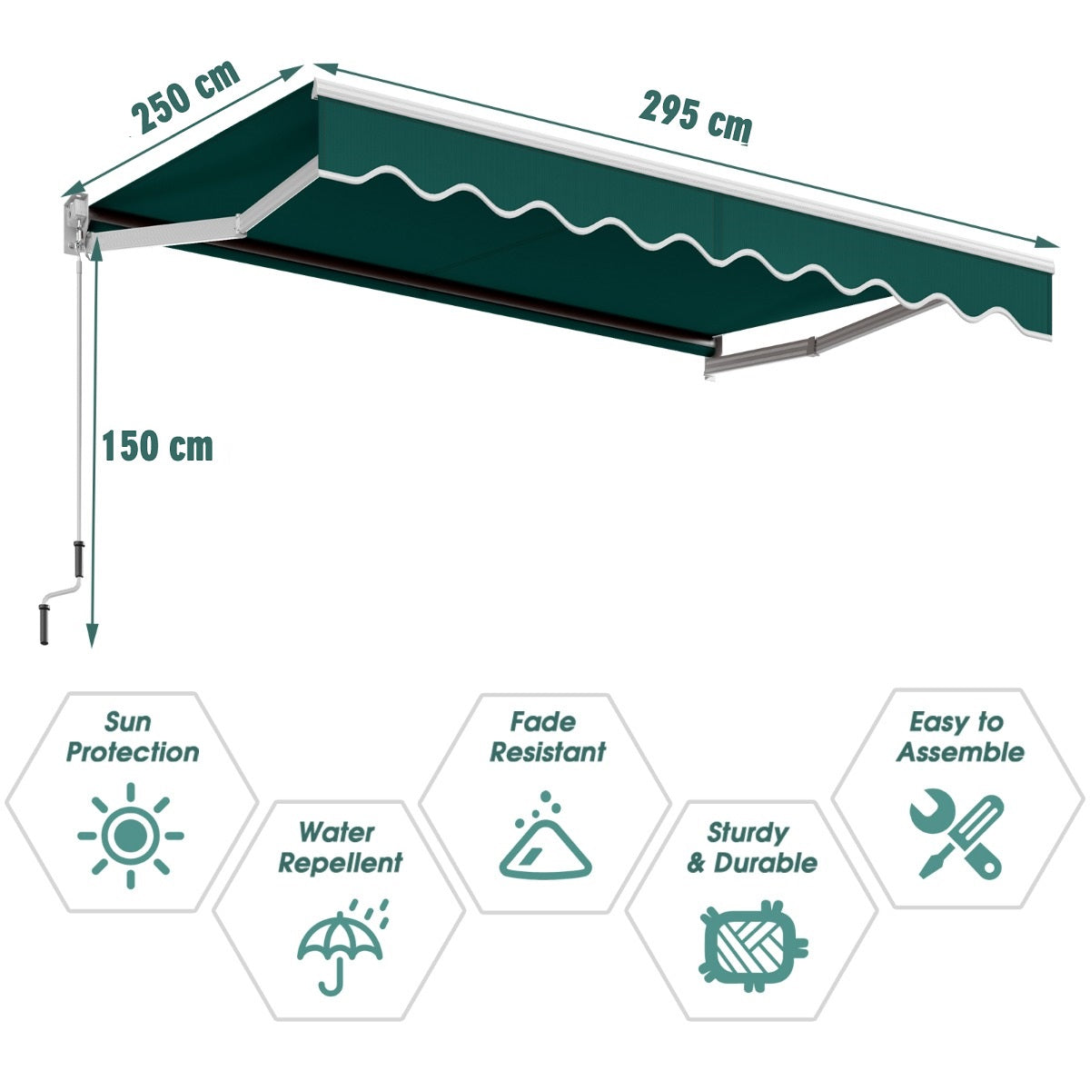 LIVSK Uitschuifbare Luifel - Verstelbare Hoek 40°-100° - Duurzaam Aluminium en Polyester - Eenvoudig te Installeren - 295 x 250