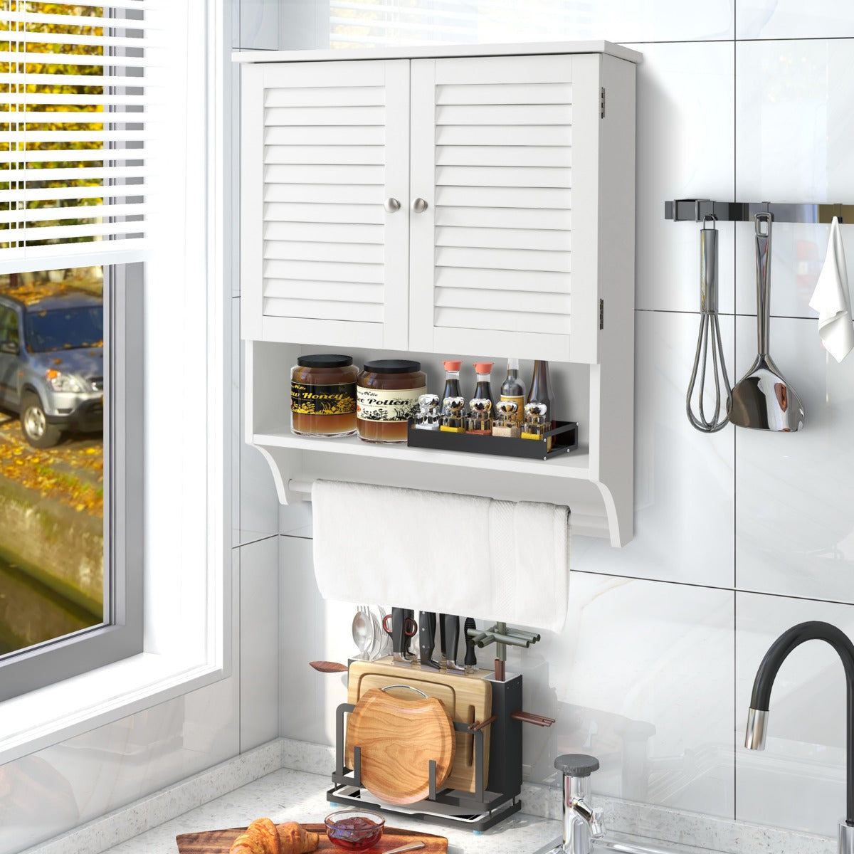 LIVSK Wandkast Badkamer - Verstelbare Plank - Waterbestendig MDF - Ruimtebesparend - 58 x 22 x 75 cm - Wit