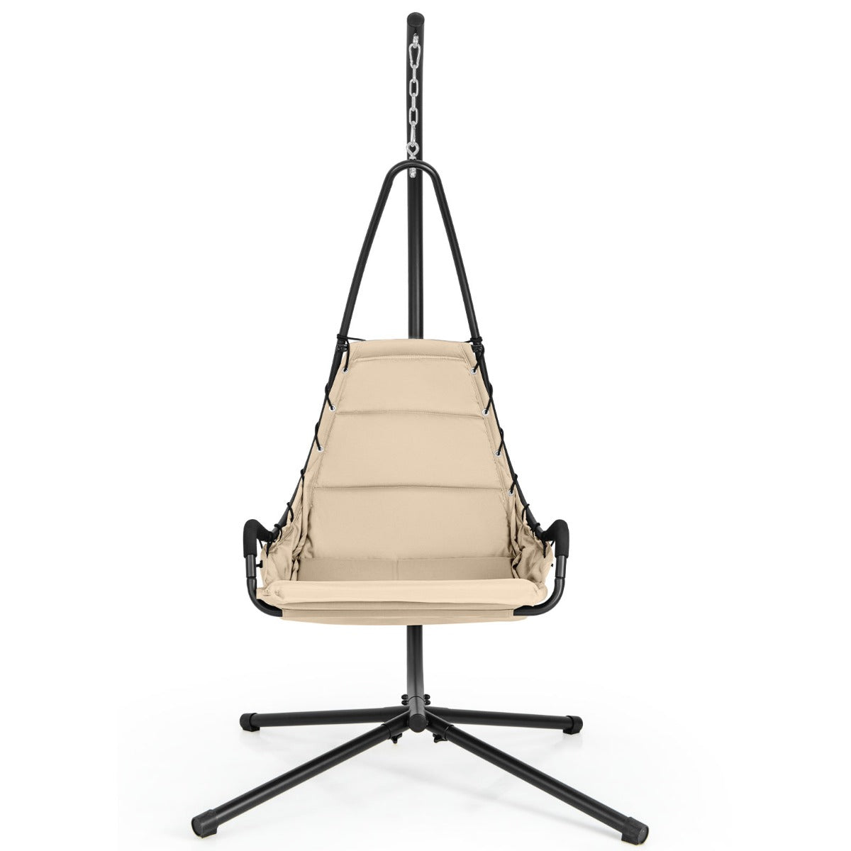 LIVSK Gevoerde Hangstoel - Stevig Metaal - Extra Grote Zitting - Voor Binnen en Buiten - Laadvermogen 120 kg - Beige