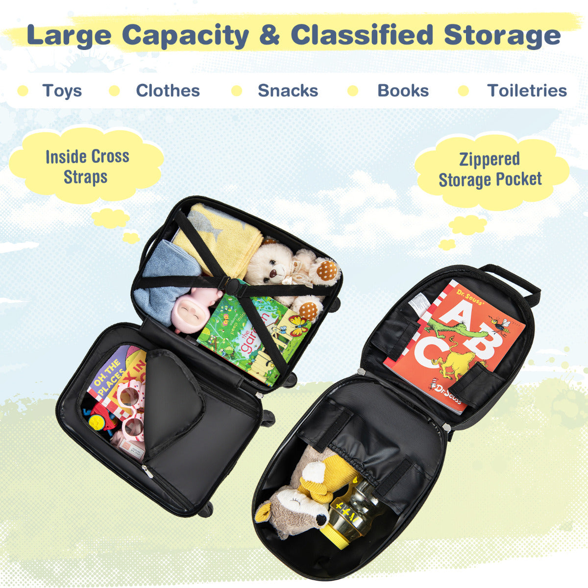 LIVSK 2-delige Kindertrolley Bagageset - Hardshell Koffer & Rugzak - Ergonomisch - Waterdicht - Tot 8 kg - Blauw