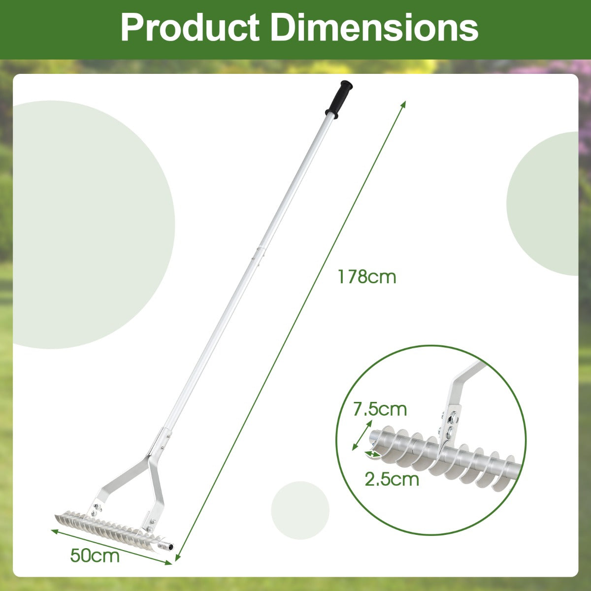 LIVSK Dubbelzijdige Verstelbare Tuinhark 50 cm - 25-60 graden - Ergonomisch Handvat - Roestbestendig Aluminium - Zilver