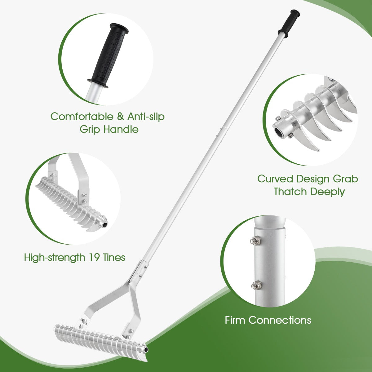 LIVSK Dubbelzijdige Verstelbare Tuinhark 50 cm - 25-60 graden - Ergonomisch Handvat - Roestbestendig Aluminium - Zilver