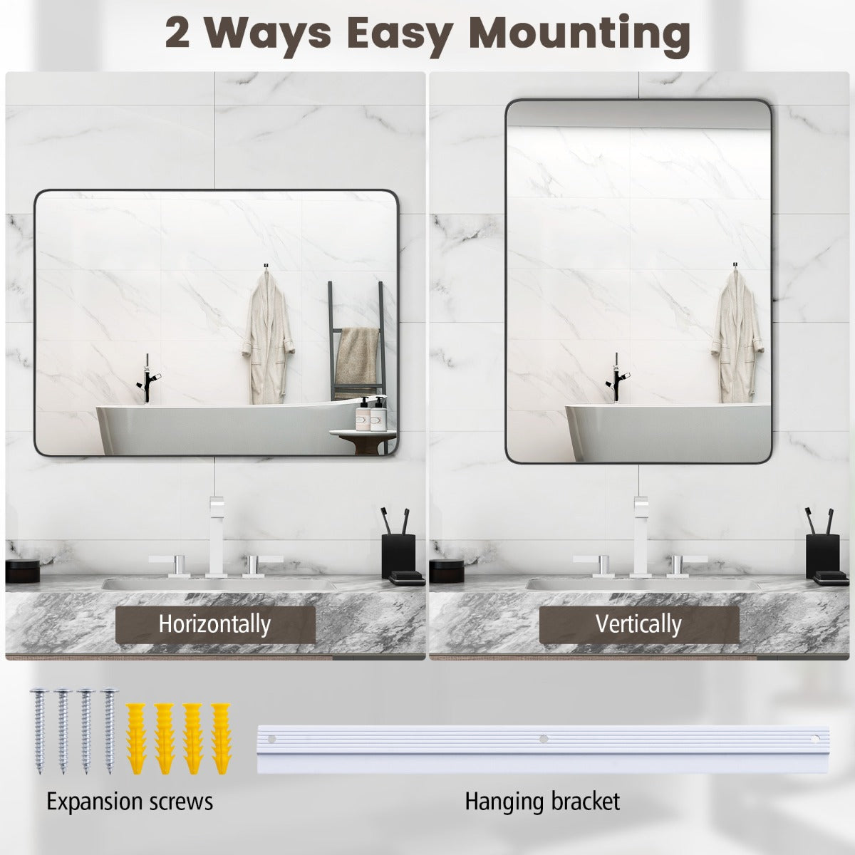 LIVSK Wandspiegel - Kristalheldere Reflectie - Flexibele Montage - Explosiebestendig Glas - Roestvrij Aluminium - 76 x 56 cm -