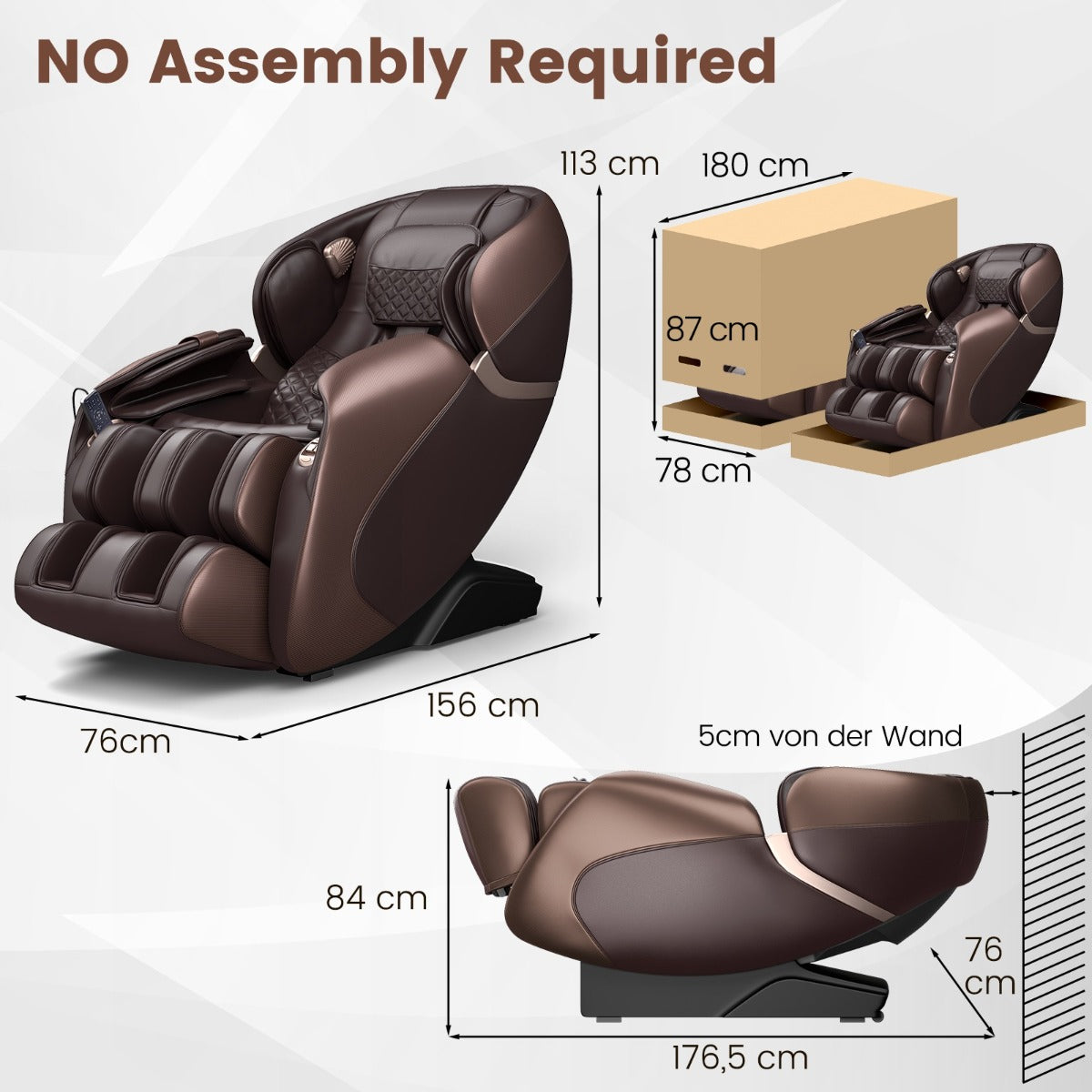 LIVSK Full-body Massagestoel - SL-spoor - 12 Modi - Verwarming - Bluetooth - Tot 150 kg - Bruin