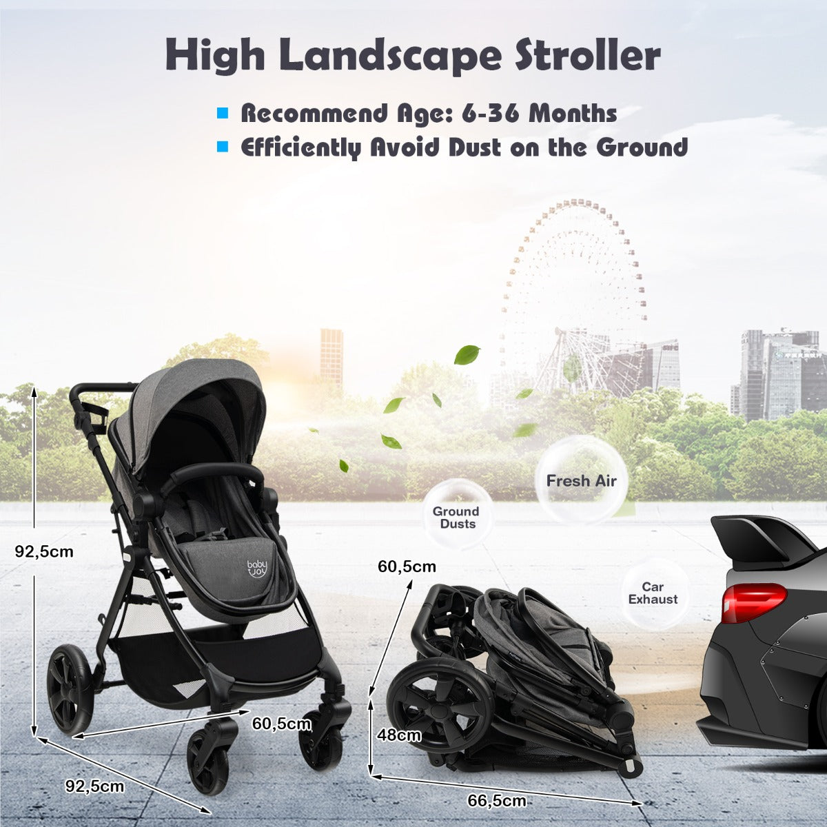 LIVSK Converteerbare Kinderwagen - 360 Graden Draaiend - Verstelbare Rugleuning - Lichtgewicht Aluminium - Tot 15 kg - Grijs
