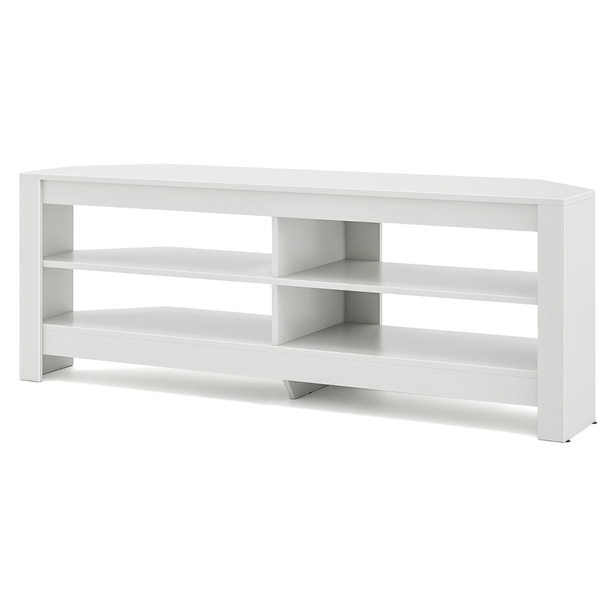 LIVSK Hoek-TV-meubel met Geïntegreerd Laadstation - 4 Ruime Planken - Voor TV's Tot 65 Inch - Duurzaam Hout - Wit