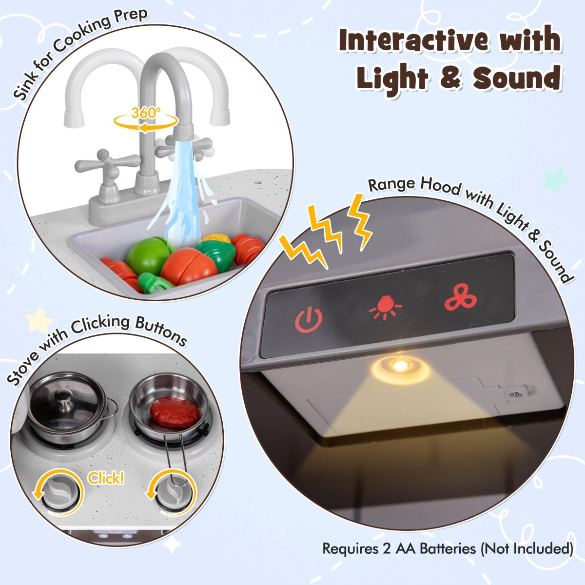 LIVSK Moderne Kinderkeukenset - Interactieve Speelkeuken met Licht en Geluid - Veel Opbergruimte - Voor Kinderen vanaf 3 jaar -