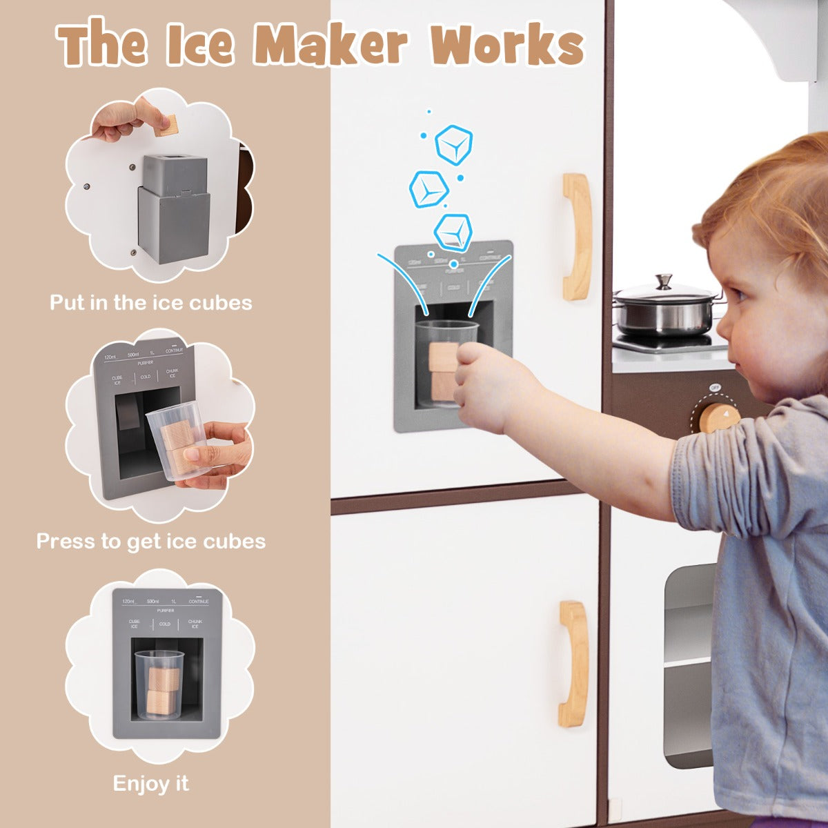 LIVSK Speelkeuken voor Kinderen - Houten Design met Licht en Geluid - Inclusief Accessoires - Veilig en Duurzaam - Bruin
