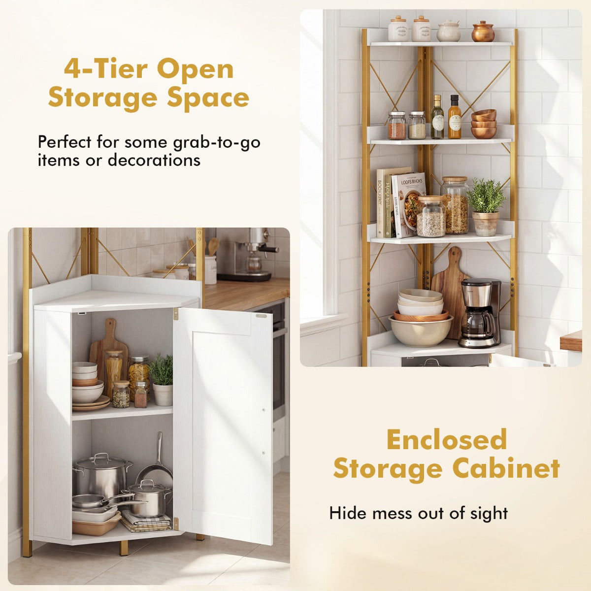 Livsk costway hoekmeubel met opbergruimte hoekkast van 180 cm hoog wit 5